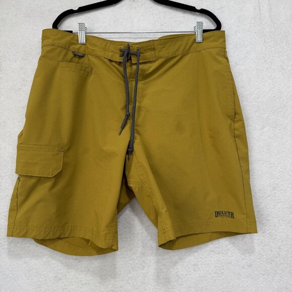 Duluth Trading Cargo Shorts Mens 36 Mustard Yellow Stretch Drawstring Utility - Picture 1 of 15